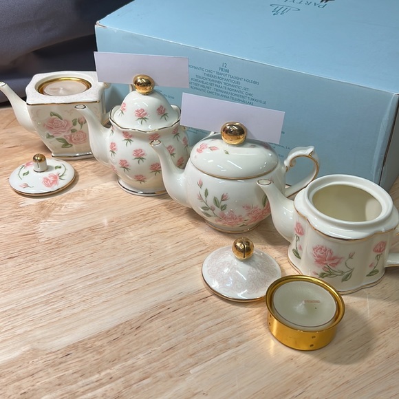 PartyLite VTG. ROMANTIC CHIC TEAPOT TEALIGHT HOLDERS-GOLD ACCENT - Picture 1 of 13